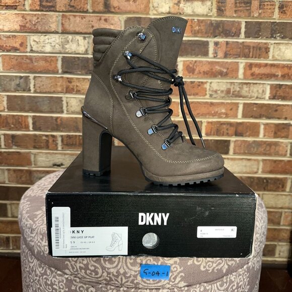 Dkny Womens Green Lug Sole Padded Lenni Block Heel Lace Up Dress Boots Size 9 - Picture 6 of 6